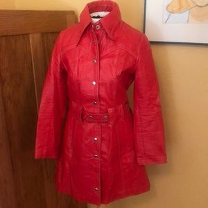 Vintage PU Bright Red Crinkle Pleather…